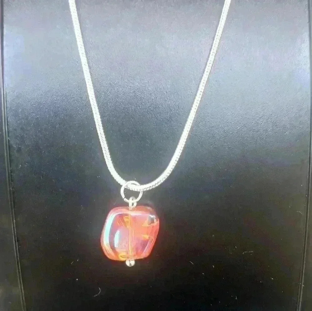 Beaded Glass Charm Silver Necklace